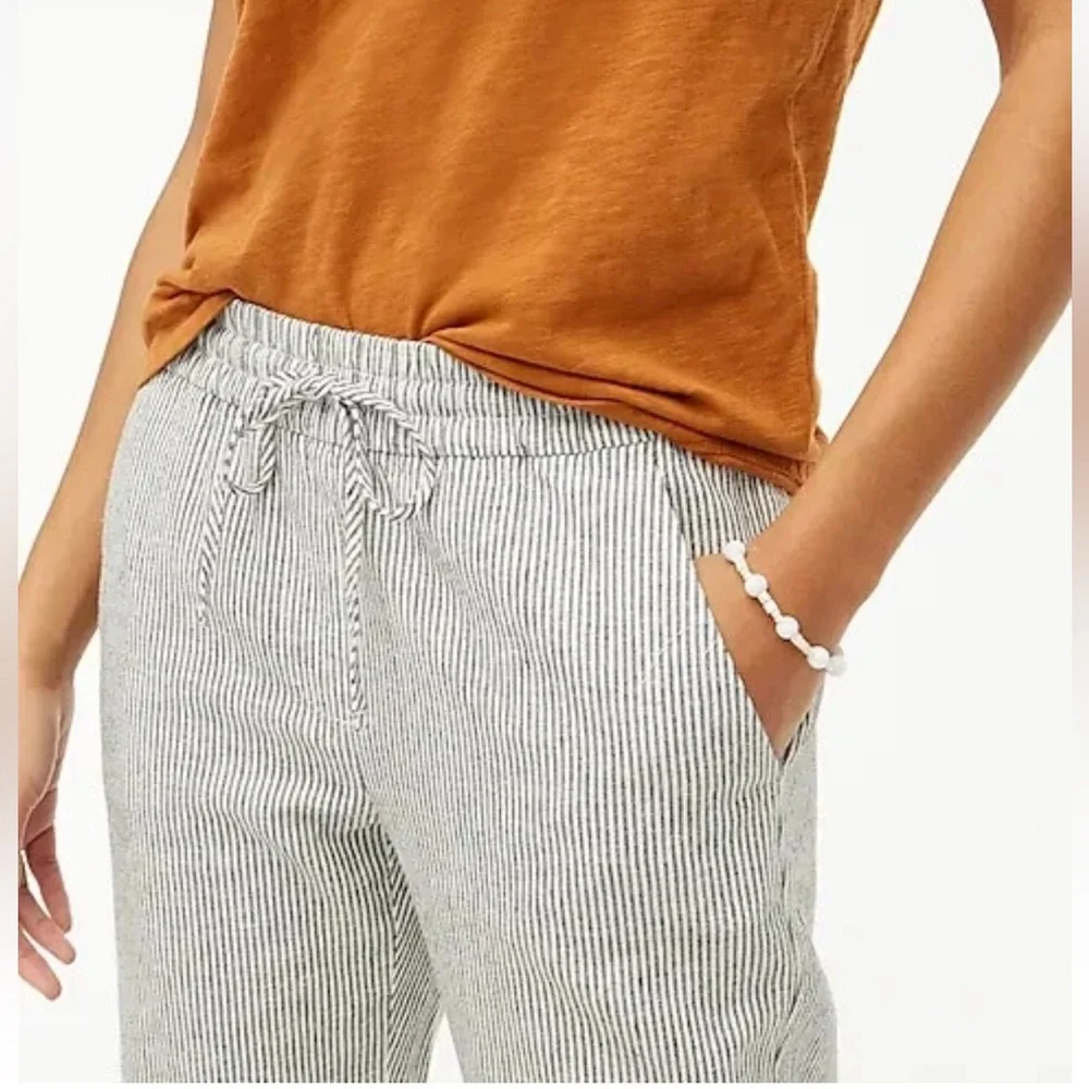 J Crew Striped Linen Cotton Blend Drawstring Pant in Black and White 10 - Picture 4 of 13